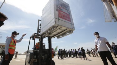 A shipment of Sinovac lands in Cambodia in June 2021.