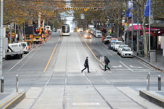 Melbourneâ€™s streets all but empty during a lockdown earlier this year. 
