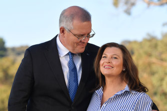 Prime Minister Scott Morrison with his wife Jenny on election day.
