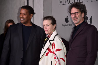 Denzel Washington with co-star Frances McDormand and director Joel Coen in Los Angeles last month.