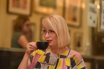Lord mayor Sally Capp has a morning cuppa at 1932 Cafe in the city. 