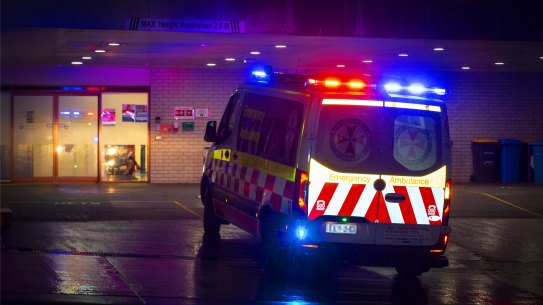 An ambulance pulls up at Childrens Emergency at The Sydney Children Hospital.