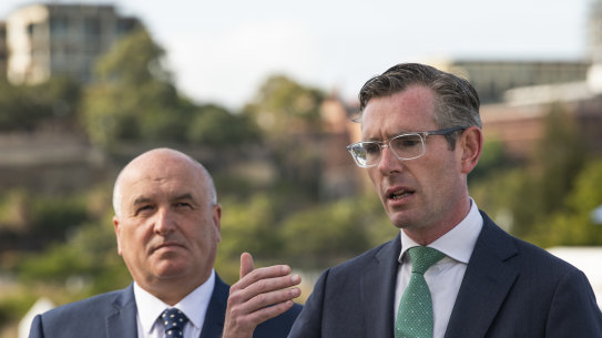 New Transport Minister David Elliott with Premier Dominic Perrottet.