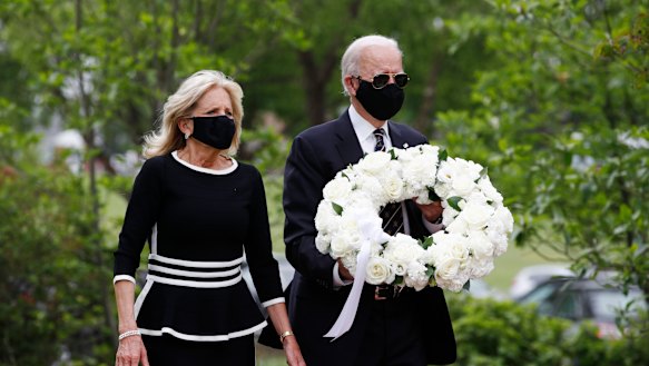 Presidential candidate Joe Biden, seen here with his wife Jill on Memorial Day, issued a statement on the protests over the death of George Floyd in the absence of comforting words by Trump.