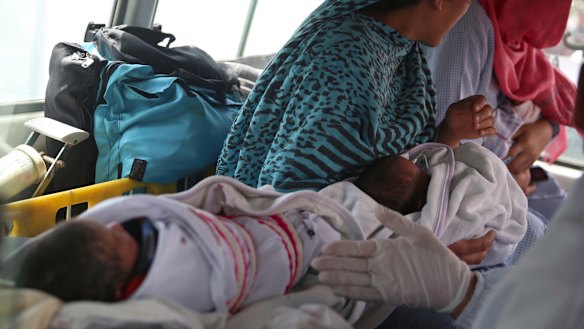 Babies in an ambulance after gunmen attacked a maternity hospital in Kabul in May 2020.