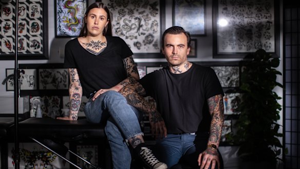 Hal and Bella Hunter at their tattoo parlour.