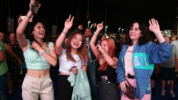 Crowds enjoy the music during Auckland's New Year's Eve celebrations.