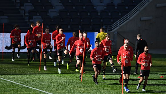 Grass is greener: Western Sydney players train at Bankwest Stadium for just the second time on Friday and the first with coach Markus Babbel present.