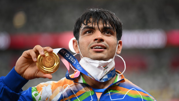 Instant celebrity: Neeraj Chopra of India took gold in the men’s javelin throw on Saturday.