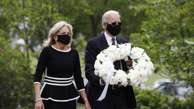 Presidential candidate Joe Biden, seen here with his wife Jill on Memorial Day, issued a statement on the protests over the death of George Floyd in the absence of comforting words by Trump.