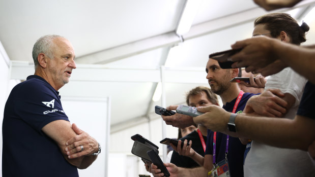 Graham Arnold speaks to the media.