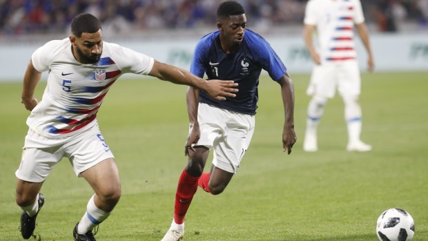 France's Ousmane Dembele, right, and United States' Cameron Carter-Vickers.