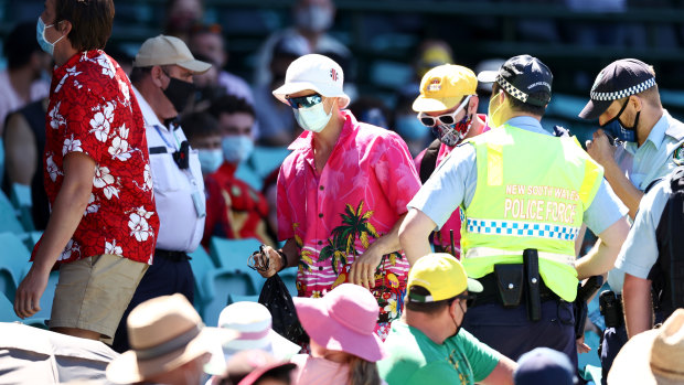 Police remove six men from the SCG   after more allegations of abuse were levelled by the tourists.
