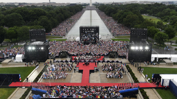 The crowd did line both sides of the National Mall in Washington this time.