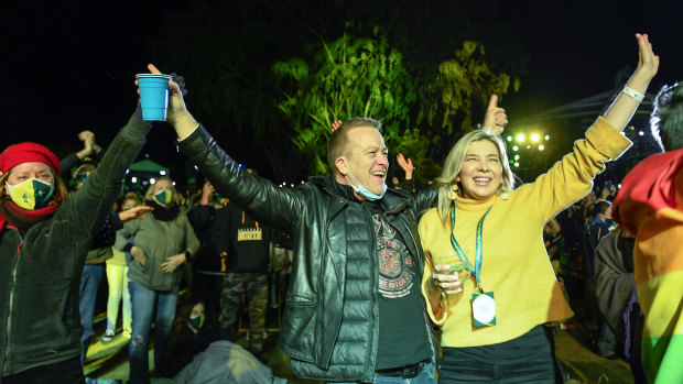 Spectators celebrate after Brisbane was announced the host of the 2032 Olympics.