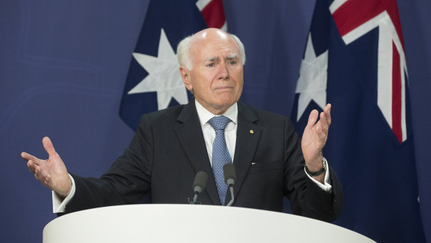 Former prime minister John Howard pays tribute to Bob Hawke at a press conference in Sydney.