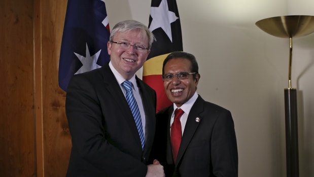 Taur Matan Ruak then president of East Timor, with then Australian prime minister Kevin Rudd in 2013