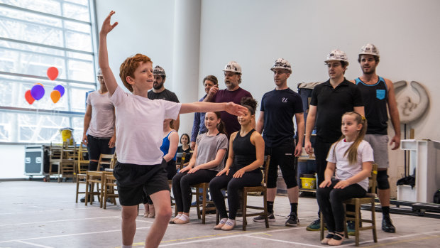 Jamie Rogers rehearsing with the cast of Billy Elliot.