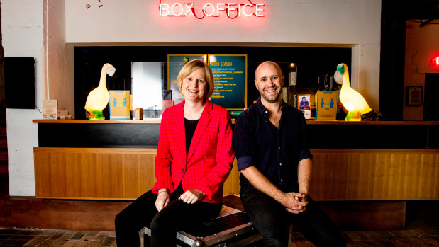 Belvoir Theatre's artistic director Eamon Flack and ABC reporter Sally Sara, who has penned a debut play about a foreign correspondent who returns to Australia to find everything changed.