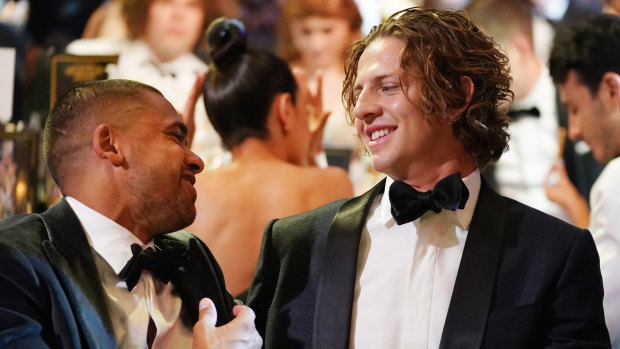 Happy Freo times: Nat Fyfe (right) with Brad Hill.