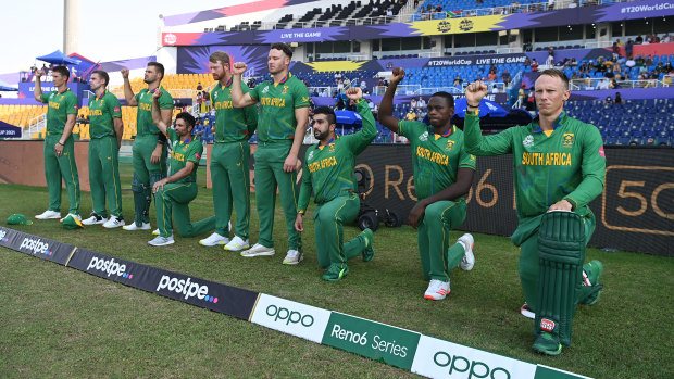 South African players before their match against Australia.