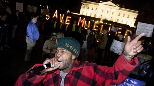 Protesters in front of the White House in Washington as part of a nationwide "Protect Mueller" campaign.