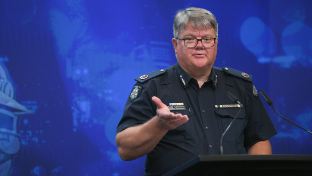 Assistant Commissioner Luke Cornelius at a press conference on Friday. 