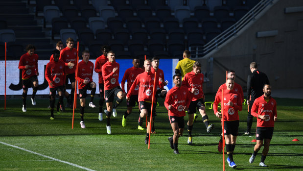 Grass is greener: Western Sydney players train at Bankwest Stadium for just the second time on Friday and the first with coach Markus Babbel present.