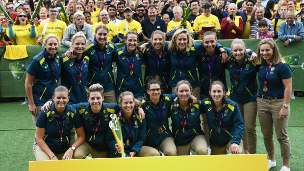 The victorious Australian team at Federation Square.