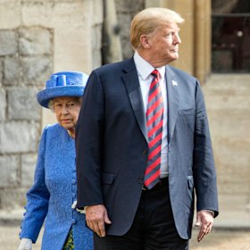 Trump appeared to have ignored the book on royal protocol, walking in front of the Queen at Windsor in 2018. 