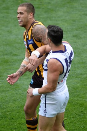 Lance Franklin and Ryan Crowley back in 2013.