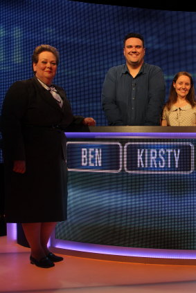 Ben Pobjie with legendary “quizzer” Anne Hegerty and a contestant on The Chase Australia in 2015.