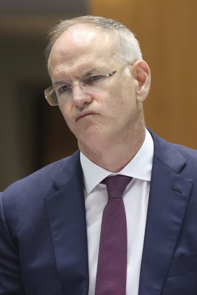 News Corp Australia executive chairman Michael Miller, pictured here during a senate hearing on media diversity in 2021, isn’t happy with how the Gold Coast Suns and Greater Western Sydney are travelling.