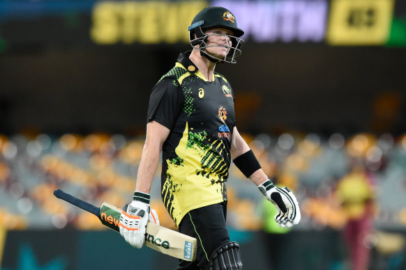Steve Smith after being dismissed against the West Indies on Friday night.