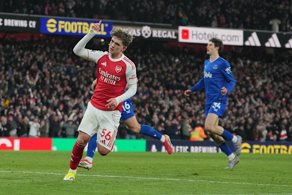 Max Dowman celebrates becoming the youngest goalscorer in Premier League history.