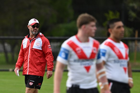 Newly appointed Dragons interim coach Dean Young at training on Wednesday.