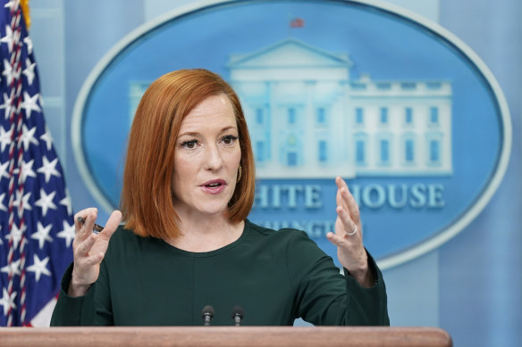 White House press secretary Jen Psaki speaks during a press briefing at the White House.