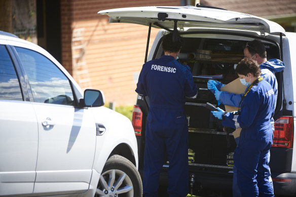 Police at the Ballarat home where Dannyll Goodsell's body was found after a house fire in 2018.