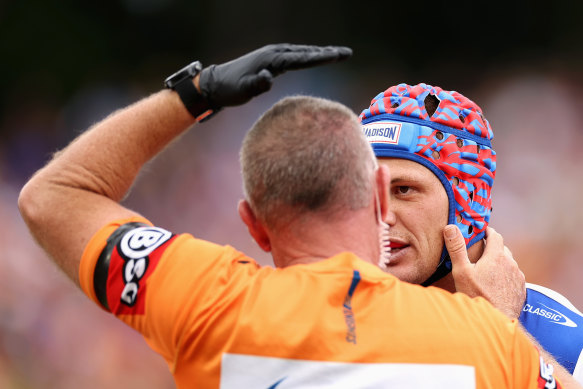 Kalyn Ponga leaves the field against the Tigers.