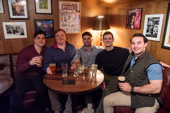 On a recent Friday night, New Yorkers  (from left) Lucas Vitollo, Jack Blasch, Andrew Gallitelli, Riley Binder and Ryan Paliwoda celebrated a birthday.