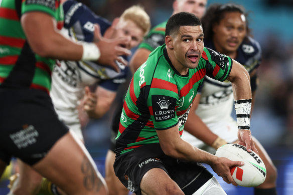 The five-eighth ignites a South Sydney attacking raid.