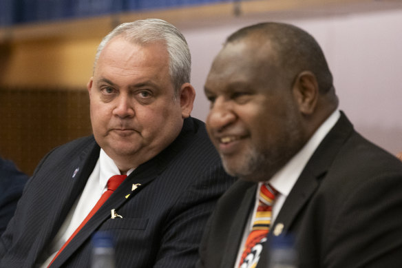 PNG Foreign Minister Justin Tkatchenko, left, and Prime Minister James Marape in Canberra in February.