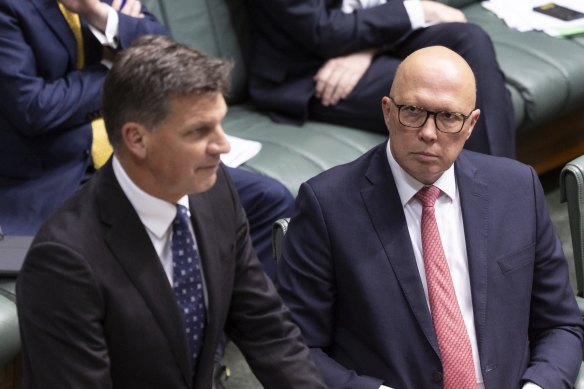 Shadow treasurer Angus Taylor and Peter Dutton have faced questions about the opposition’s policy agenda.