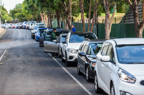 Melburnians line up for drive-in testing in the city’s north-west.