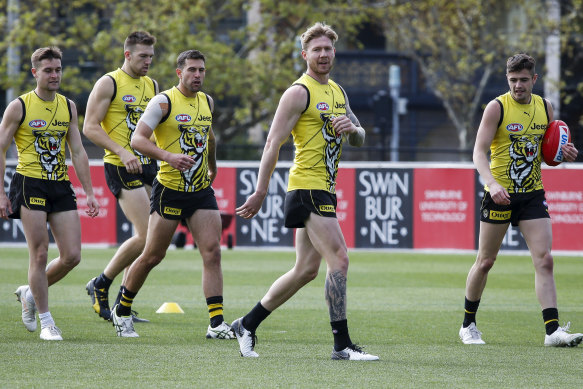 Nathan Broad takes part in Richmond training on Tuesday morning.