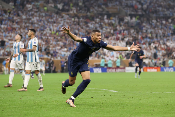 Kylian Mbappe after scoring his side’s second goal.