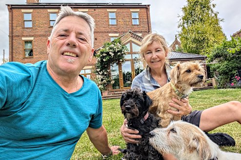Second home: House-sitters Glenn and Jacqueline Lamb in Devizes, bear Bath, with dogs Chips, Beans and Kipper.