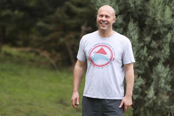 Treasurer Josh Frydenberg after a run in Canberra.