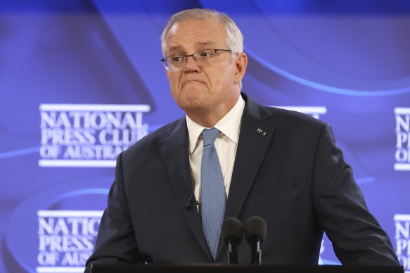 Scott Morrison addresses the National Press Club on Tuesday.