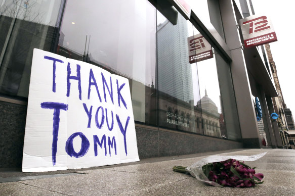 A fan’s tribute outside Brady’s gym in Boston after the quarterback announced he was leaving New England in 2020.